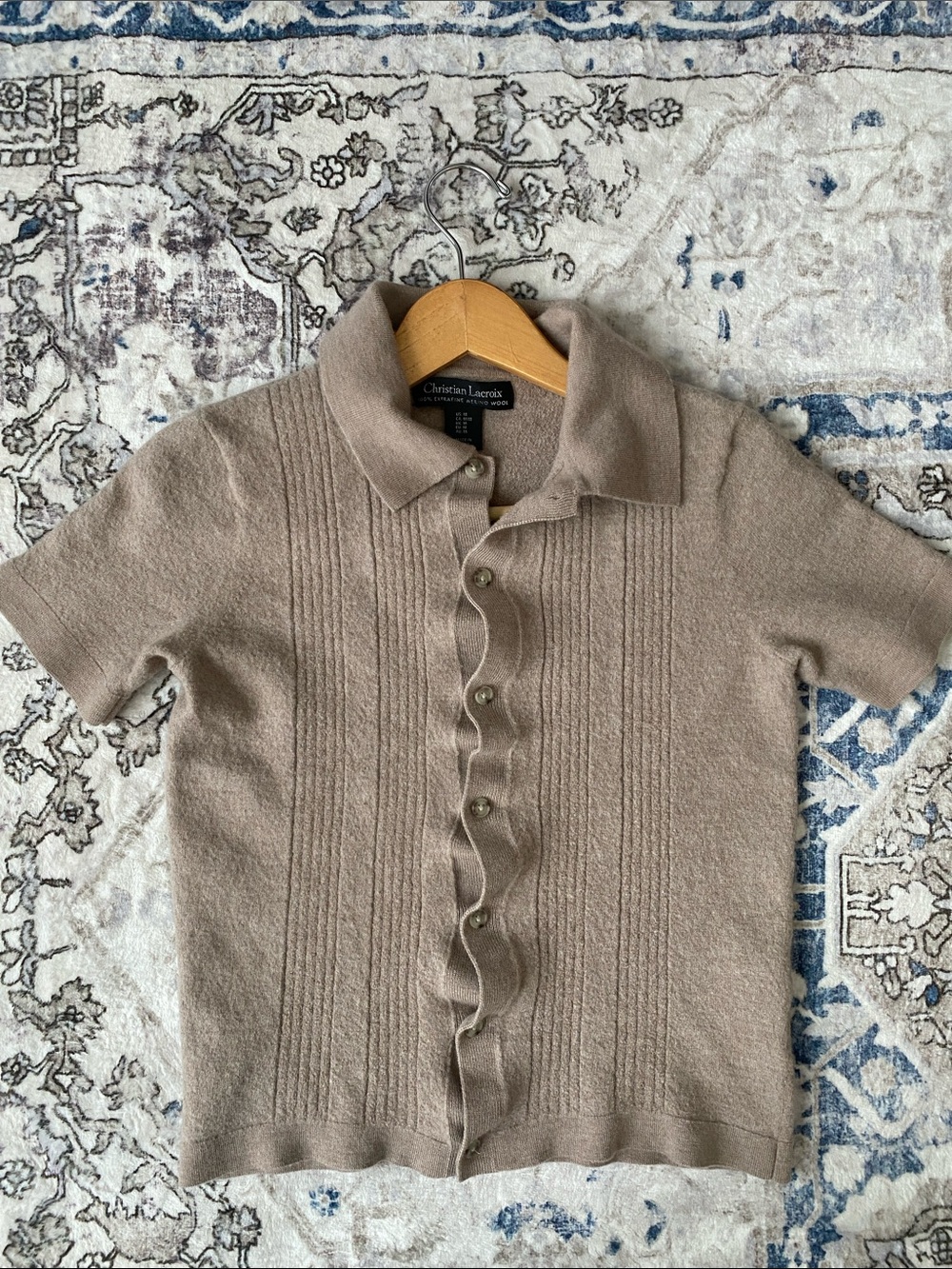 Christian Lacroix Vintage Extra Fine Merino Wool Luxury Polo Knit Top